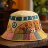 Sitio Web Independiente Transfronterizo Nuevo Modelo Coche de Viaje Patrón Bordado Acolchado Estampado Unisex Sombrero de Pescador Arcoíris Sombrero de Sol