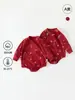 Ropa de bebé de algodón puro Clase A para recién nacidos, mameluco para el primer mes, ropa de bebé, rojo, celebración de 100 días, mameluco de manga larga