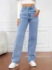 Nuevos Jeans Europeos y Americanos Transfronterizos de Amazon Aliexpress Jeans Rectos Ajustados de Cintura Alta para Mujer Estilo Caliente