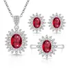 Douyin Live E-commerce Venta Caliente Joyería de Moda Set de Tres Piezas Piedras Preciosas de Colores Lujo Incrustado Full Diamond Collar Anillo Pendientes para Mujer