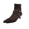Botines Estrechos para Mujer Botines Elásticos de Tobillo Otoño Invierno Nueva Llegada Gamuza Punta Fina Hebilla Tacón Delgado Tacón Medio Botines para Mujer Botines Únicos Botines Elásticos