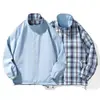 Chaqueta Reversible de Cuadros Moderna para Hombre para Primavera y Otoño, Cuello Alto Liso Doble Cara Moda Casual Ropa Exterior para Pareja