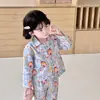 Conjunto de Ropa de Casa para Niños Estilo Coreano Pijamas de Primavera y Otoño para Niños y Niñas Ropa de Aire Acondicionado de Manga Larga con Dibujos Animados para Padres e Hijos