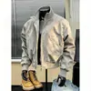 Chamarra tipo bomber de estilo americano para hombre, silueta moderna de verano 2026, ropa de trabajo, cuello de béisbol, chaqueta corta de piel sintética
