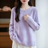 Tejido de Punto 100% Lana de Manga Larga, Cuello Redondo, Corte, Raglán de Una Sola Línea, Otoño Temprano, Suelto y Versátil, para Mujer
