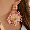 Joyería de Estilo Europeo y Americano, Pendientes de Girasol de Rafia Hechos a Mano, Pendientes Grandes Exagerados de Flor, Joyería de Estilo Festivo al por Mayor