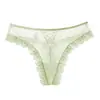 Braguitas de encaje con tiras cruzadas de estilo europeo y americano populares para mujer, puras y sexys, malla transpirable con encaje de pestañas, tanga de tiro bajo