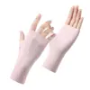 Guantes de seda helada para protección solar de verano para mujer, de medio dedo, anti-ultravioleta, frescos, transpirables, finos, para recoger té, con diseño para uñas, guantes anti-negro