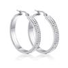 Brincos da Moda 2023 Estilo Chic 5mm Aço Titânio Galvanizado Pedra Cravejada Fila Dupla Argolas Aço Inoxidável Acessórios Atacado