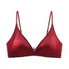 Sujetador Fino Transpirable de Copa Triangular Francesa Jelly Soporte Suave Sin Aros Sensación de Piel Desnuda Fila Pequeña Dos Broches Ropa Interior Sin Marcas para Mujer