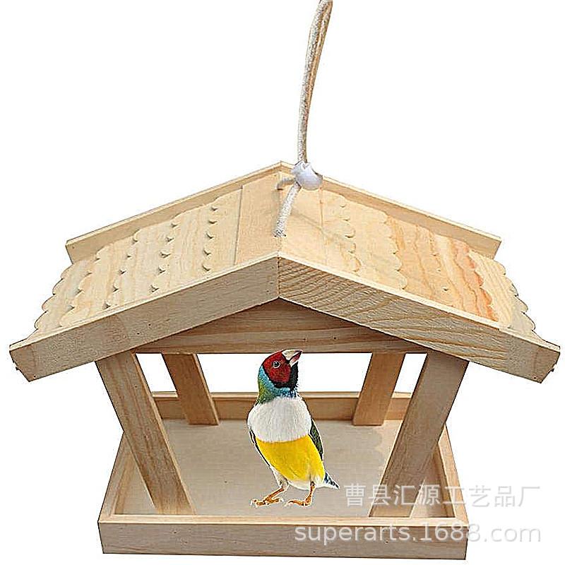 28 定做带花边屋顶棉绳提绳木制喂鸟台子 松木桐木喂鸟台