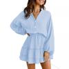 Vestido de Verão Europeu e Americano com Decote em V Estilo Resort à Beira-Mar de Manga Longa com Babados Saída de Praia Roupas Femininas Transfronteiriças