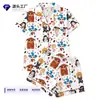 Cardigan Transfronterizo Europeo y Americano de Seda de Leche con Estampado de Colores Claros para Mujer, Conjunto Casual Transpirable de Manga Corta y Shorts para el Hogar