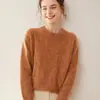 Outono e inverno nova caxemira malha base camisa feminina de manga comprida em torno do pescoço três fios grossos floric fio interno quente top