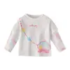 [7A Antibacteriano] Camiseta Falsa Duas Peças para Meninas, Gola Redonda, Caimento Solto, Ombro Caído, Blusa Patchwork Colorida de Outono para Crianças de 6 Anos