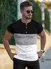 Amazon Transfronterizo Verano Nuevo Camiseta Casual Deportiva de Manga Corta para Hombre Costura Tricolor Cuello en V Festoneado Camisa Henry para Hombre