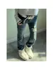 Jeans Feminino Americano Plus Size com Rasgos Cruzados, Moda Primavera, Skinny Desgastado Emagrecedor com Barra Micro Flare