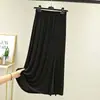Falda midi acampanada negra de modal para mujer, de cintura alta con abertura, falda base adelgazante, diseño lateral delgado para primavera y verano