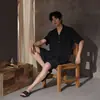 [Frescos] Pijama de Seda de Hielo para Hombre Verano talla grande Sencillo de Alta Gama Traje de Pantalón Corto de Manga Corta Ropa para el Hogar