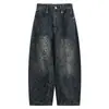 Moda de Comércio Exterior Jeans Americano com Estampa de Leopardo Degradê para Homens e Mulheres Design Casual Solto Calças de Perna Larga Retas Retro