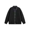 Chaqueta de Béisbol Gris Estilo Coreano Parches de Lana Gruesa Cuello de Mezclilla Solapa de Mezclilla Azul Hebilla Plateada Hombro Caído Top Casual Relajado