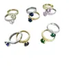 Anel vintage de luxo leve para mulheres, anel de zircônia microincrustada bicolor dourado e prateado, anel aberto ajustável multicolorido com um toque de nicho de alta qualidade
