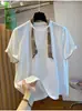 Camiseta de Manga Corta de Alta Gama para Mujer, Talla Extra Grande 150 kg, Decorada con Bufanda de Seda, Nueva Ropa Superior de Verano 2026, Única y Hermosa