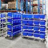 Estante móvil almacén mayorista e-commerce carro de clasificación varilla de alambre carretilla de picking rueda silenciosa canasta de plástico carro de varilla de alambre