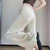 Calça Feminina de Linho Tencel 2026 Verão Novo Estilo Perna Larga Cintura Alta Casual Calça Reta de Seda Gelada Comprimento Total para Mulheres