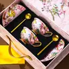 Juego de Tazas de Café de Porcelana Ósea Europea con Flores y Pájaros Caja de Regalo de Gama Alta Exquisito Retro Juego de Té Británico para la Hora del Té Nuevo Boda