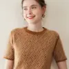 Suéter Color Block com Gola Redonda, Camisa Base Elegante, Manga Curta, Emagrecimento, Caimento Solto, Estilo Outono e Inverno, Suéter de Cashmere Sarjado para Mulheres, Novo Modelo