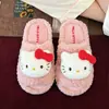 Pantufla de medio pie estilo Hello Kitty esponjosa original de Sanrio, nueva colección otoño/invierno 2026, pantuflas de algodón lindas y acogedoras para niñas