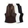 25222-26 Estilo Verano Malla Patchwork Cuello Halter Espalda Descubierta Camisola Estilo Coreano Ajuste Delgado