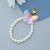 Llavero de Mariposa Acrílica de Colores para Niña, Cadena de Perlas Anti-pérdida para Teléfono Móvil, Colgante Decorativo para Funda de Auriculares