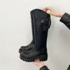 Botas de Caballero de Caña Alta con Suela Gruesa Estilo Retro para Mujer 2026 Nuevo Estilo Invierno Botas Largas Vaqueras con Hebilla Corte en V Adelgazantes Botas Altas