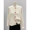 Suéter Cardigan de Tricô Cinza de Alta Qualidade para Mulheres, Outono e Inverno, Botões de Coração Estilo Ins, Blusa de Manga Longa, Casaco Macio e Aconchegante da Moda