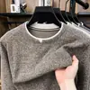 Sudadera Nueva de Cuello Redondo para Hombre 2026 Otoño Invierno Casual de Negocios Tejido de Punto Falso Dos Piezas Bloque de Color Manga Larga Superior Hombre