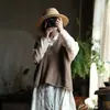 Roupas Femininas Originais, Suéter de Lã Artístico Retrô, Colete Feminino Casual Solto com Gola V e Borda Desfiada 7168