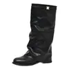 Botas negras estilo europeo y americano con hebilla de cinturón, versátiles botas para pantalones slip-on de suela gruesa para ir al trabajo, zapatos de mujer de verano al por mayor