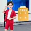 Terno Social Infantil Meninos Dama de Honra 2024 Verão Novo Crianças Manga Curta Bonito Bebê Casual Terno Pequeno Roupa de Apresentação