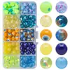 Contas redondas de doce 8MM de importação em caixa de 10 compartimentos, contas de vidro coloridas em blocos, acessórios para joias DIY, materiais para colares e pulseiras