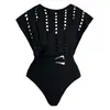 Traje de baño Europeo y Americano 2025 Nuevo Escote en V Sexy Hueco Estilo Spice Girl Traje de baño de una pieza Traje de falda corta para mujer Transfronterizo 25301