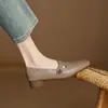 Mocasines de tacón grueso para mujer, sin cordones, con diseño de camelia, súper suaves, puntera cuadrada, estilo francés, cómodos para los pies