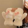 Guantes de felpa divertidos de invierno para mujer, lindos de muñeca para el cuello, otoño e invierno para montar, cálidos con forro polar grueso para estudiantes, caricatura linda