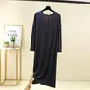 Vestido Modal de Manga Longa com Decote em V para Mulheres, Camisola Plus Size de Corte Amplo, Vestido Camiseta, Distribuição Transfronteiriça