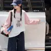 Roupa de Outono para Meninas Camada Base Estilosa com Desenho Color Block T-shirt Lançamento Outono 2026 Manga Raglan Algodão Puro Top