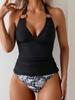 2025 Europa y Estados Unidos comercio exterior transfronterizo Amazon tendencia estampado cuello halter sexy bikini dividido encaje aguas termales