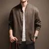 Camisa de alta gama estilo vintage old money con cuello mao de sarga para hombre, otoño, corte holgado, lujo ligero, fluida, cárdigan casual de manga larga