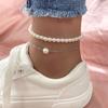 Europa y Estados Unidos tobillera de doble capa cruzada de perlas artificiales de moda simple para mujer joyería para el pie de verano para la playa venta al por mayor