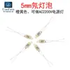 (5) bombilla de neón 5mm tubo de neón naranja lámpara luminosa indicador de potencia AC220V (cadena resistencia 100K)